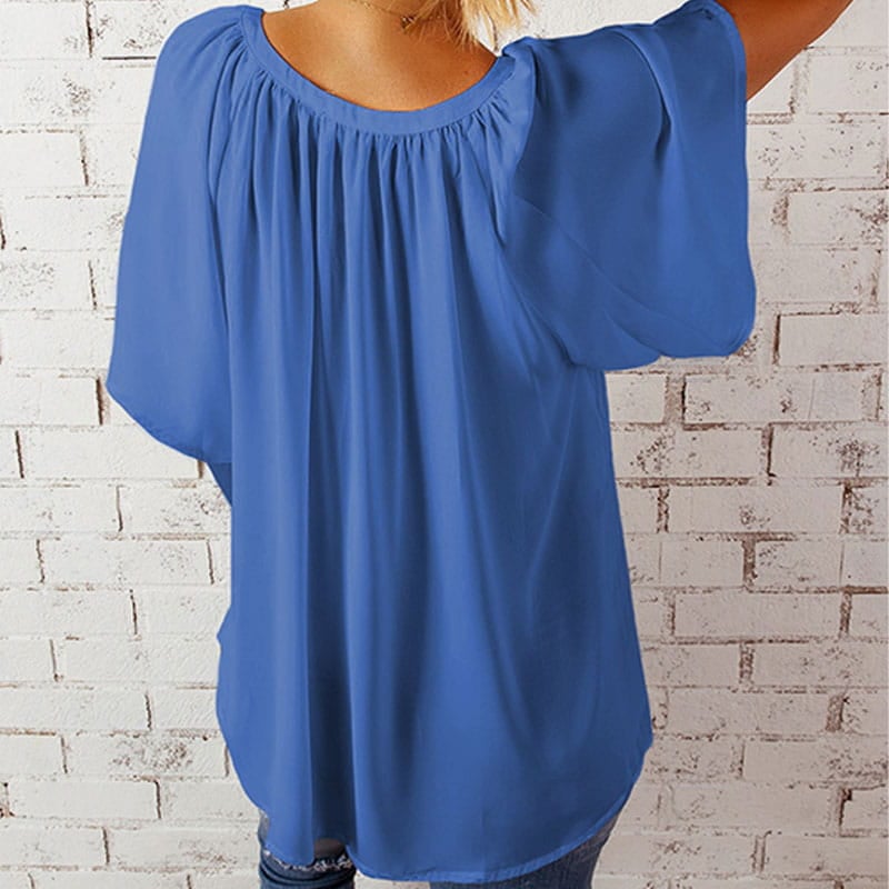 💖Summer top for women with batwing sleeves and V-neck, solid color