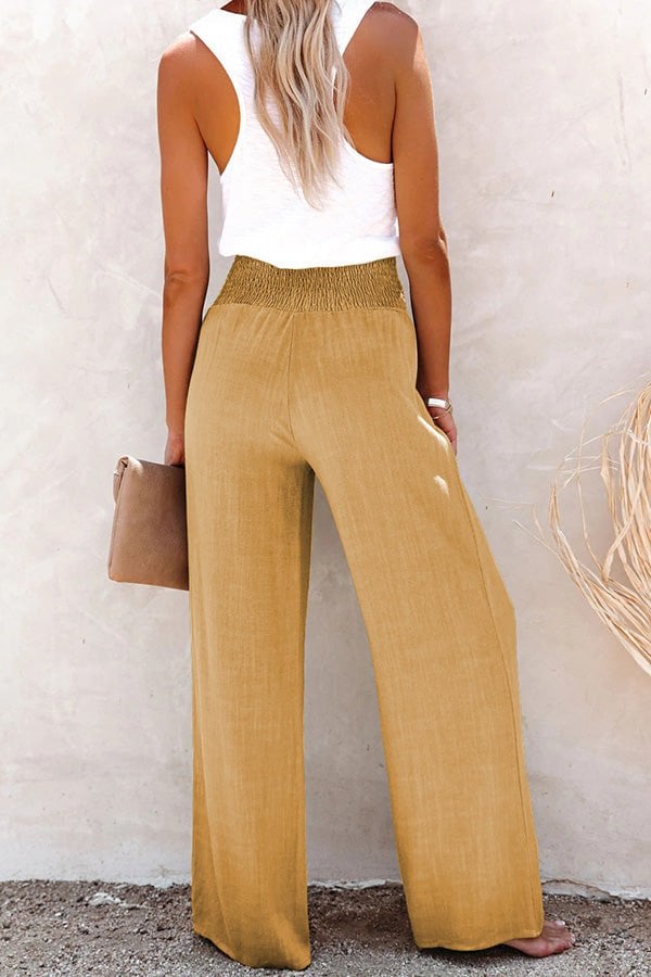 Hot Saleš„Linen Blend High Rise Smocked Pants