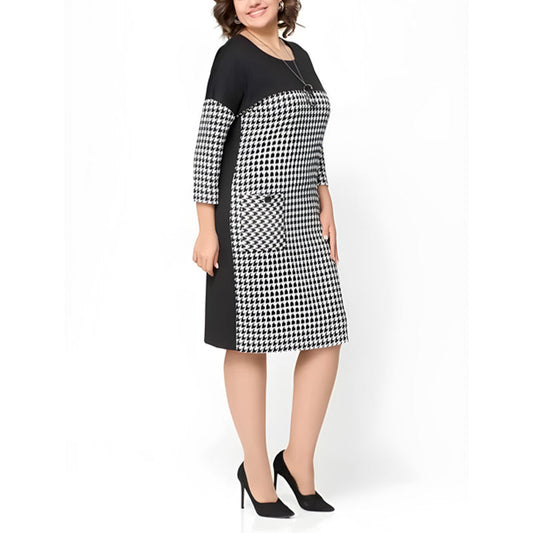 💖Women's Long Sleeve Houndstooth Patchwork Dress