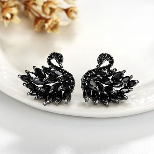 Silver Stylish Black Swan Earrings