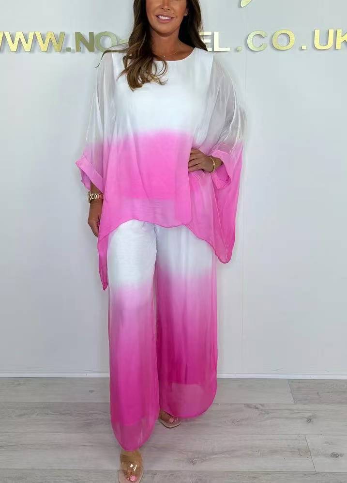 ✨Mesh Mix Dip Dye Loose Flowy Top and Pants Set