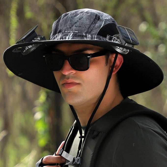 Wide Brim Solar Fan Outdoor Fishing Hat-Solar & USB Charging