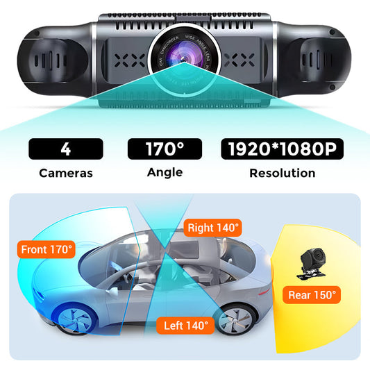 ✨4-Channel FHD Dash Cam with Ultra-Wide Angle