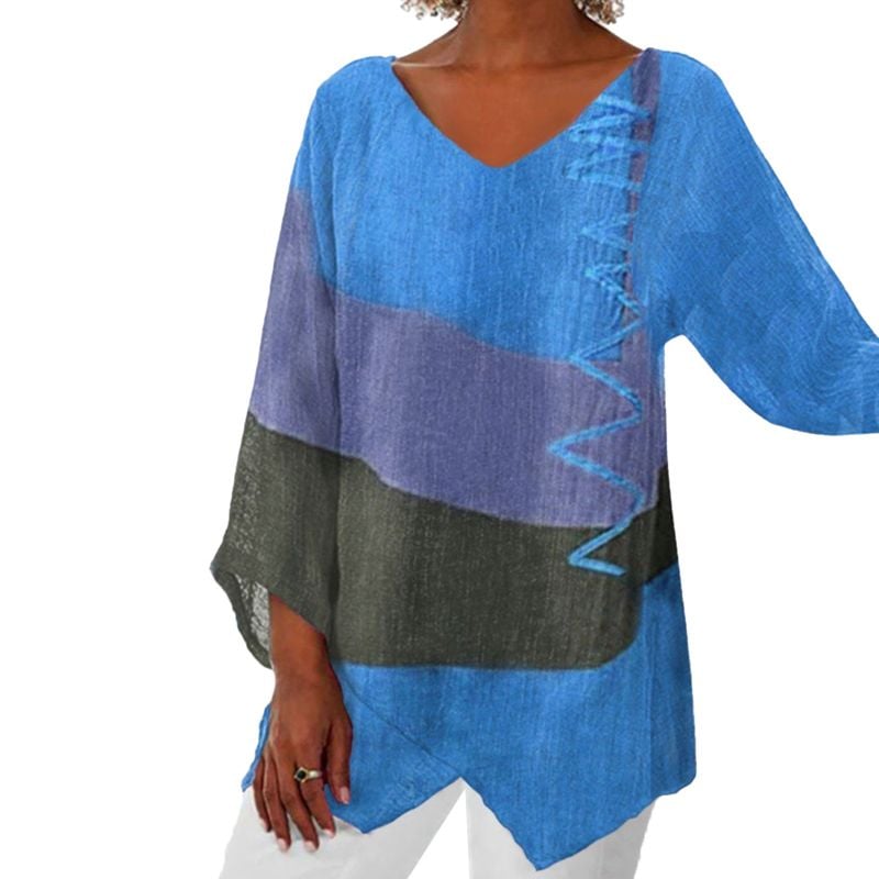 🔥Women's Elegant and Casual V-Neck Long Sleeve Art Print Top