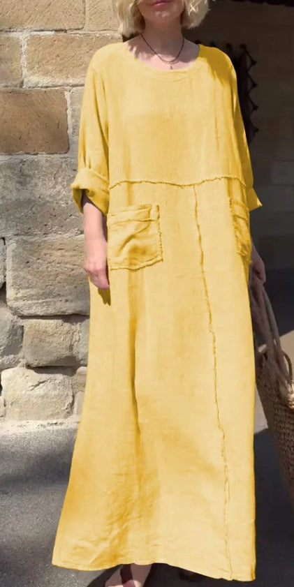 💕Casual Breathable Solid Color Round Neck Dress