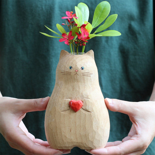 🔥Handmade Wooden Cat Vase