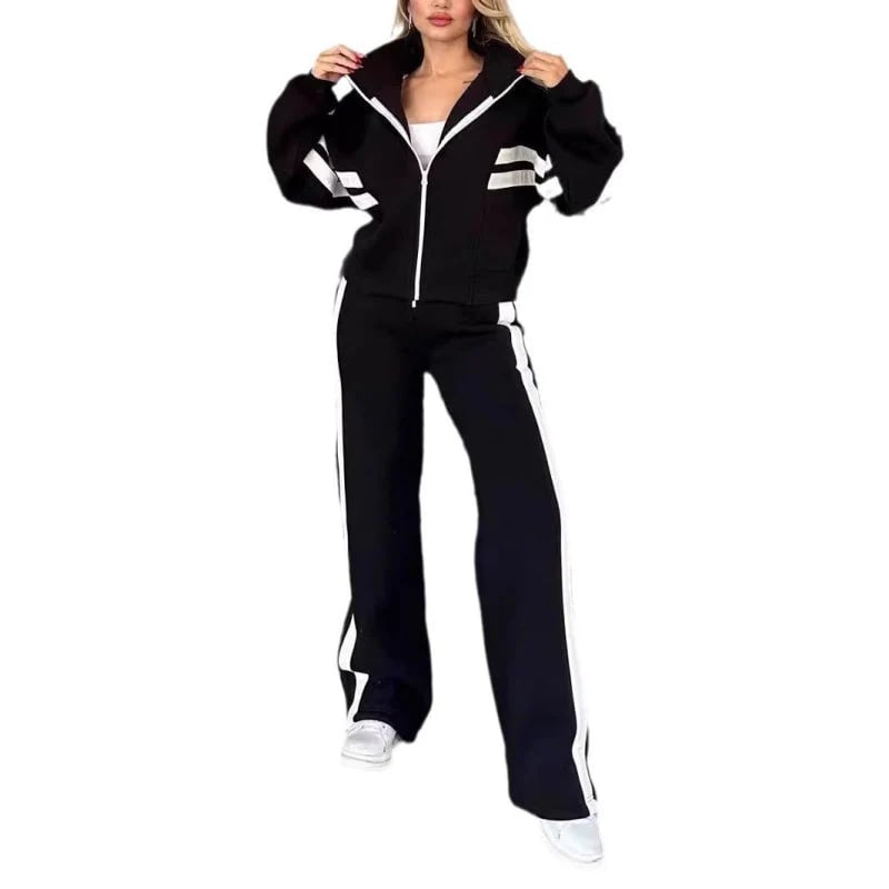 🔥Women's Striped Zipper Jacket & Casual Pants 2-Piece Set