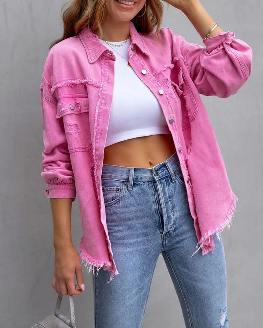 Women's Basic Casual Ripped Denim Jacket