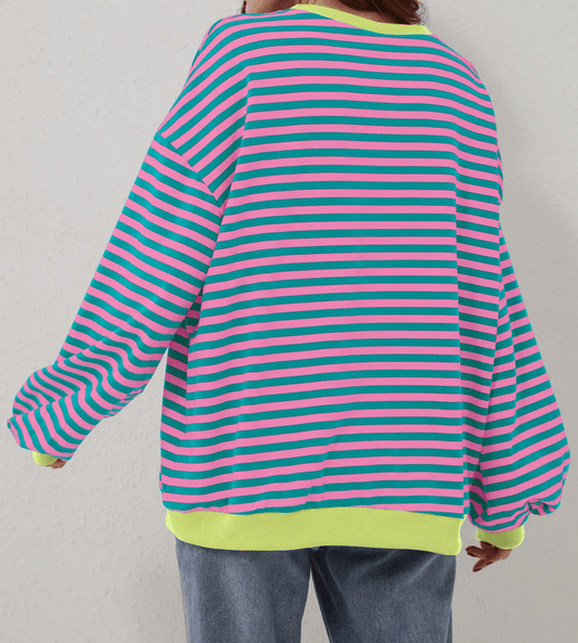 WOMEN'S OVERSIZED STRIPED LONG SLEEVE PULLOVER