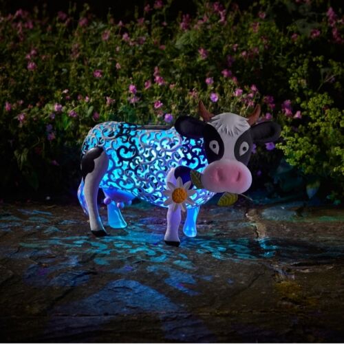 Changing Colour Solar Decorative Metal Cow