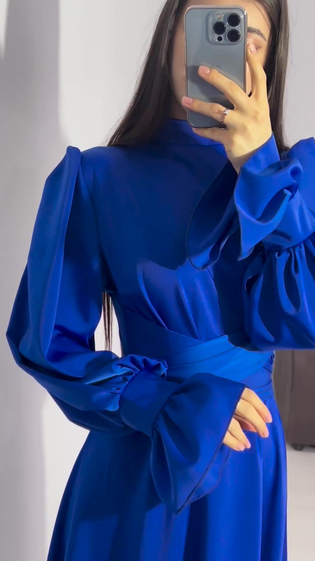 💖Women's Elegant waisted pleated cuff dress