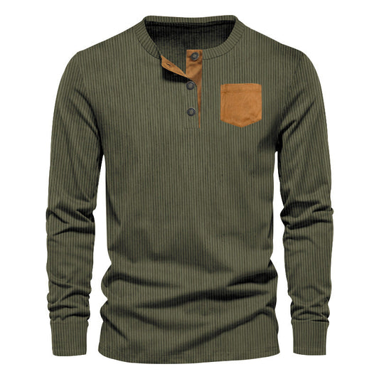 Men's Corduroy Henley Long Sleeve T-Shirt