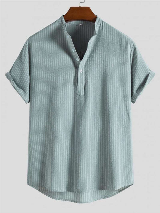 🔥 Men's New Striped Linen Short Sleeve Shirt