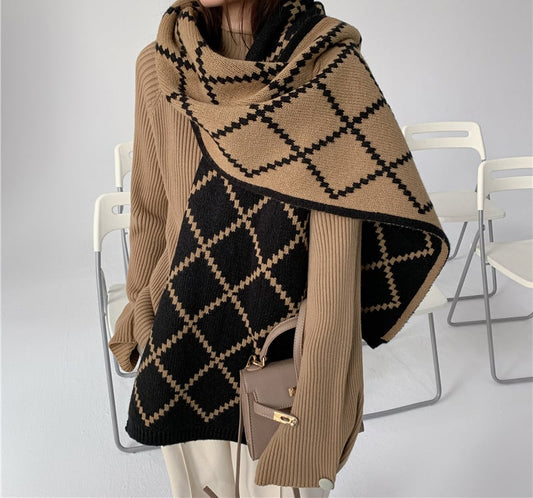 🔥Black White Diamond Shape Scarf Shawl