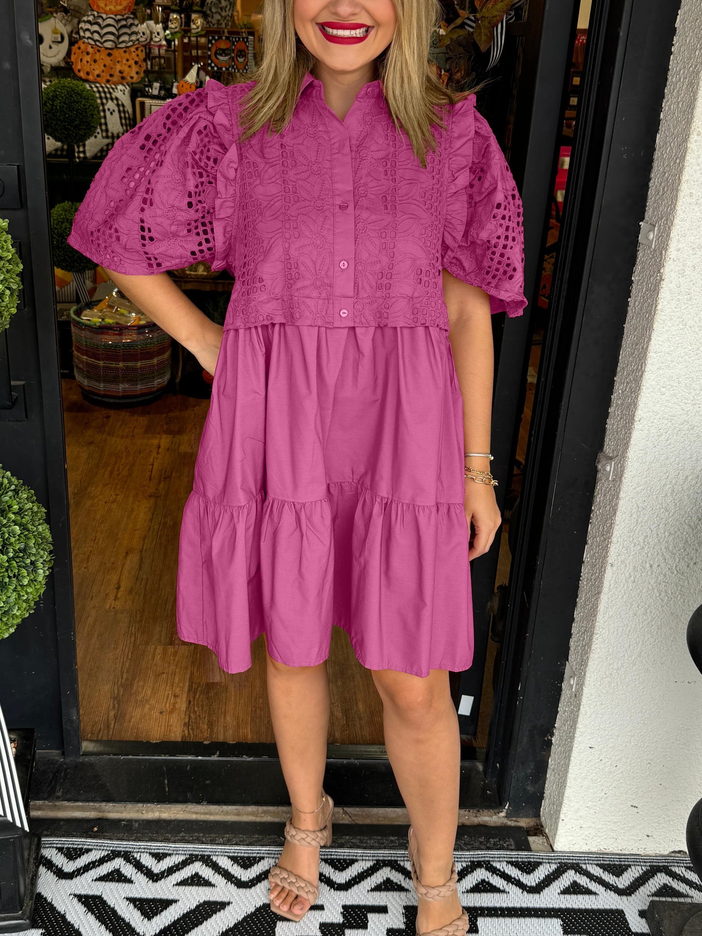 Lace Puff Sleeve Mini Dress