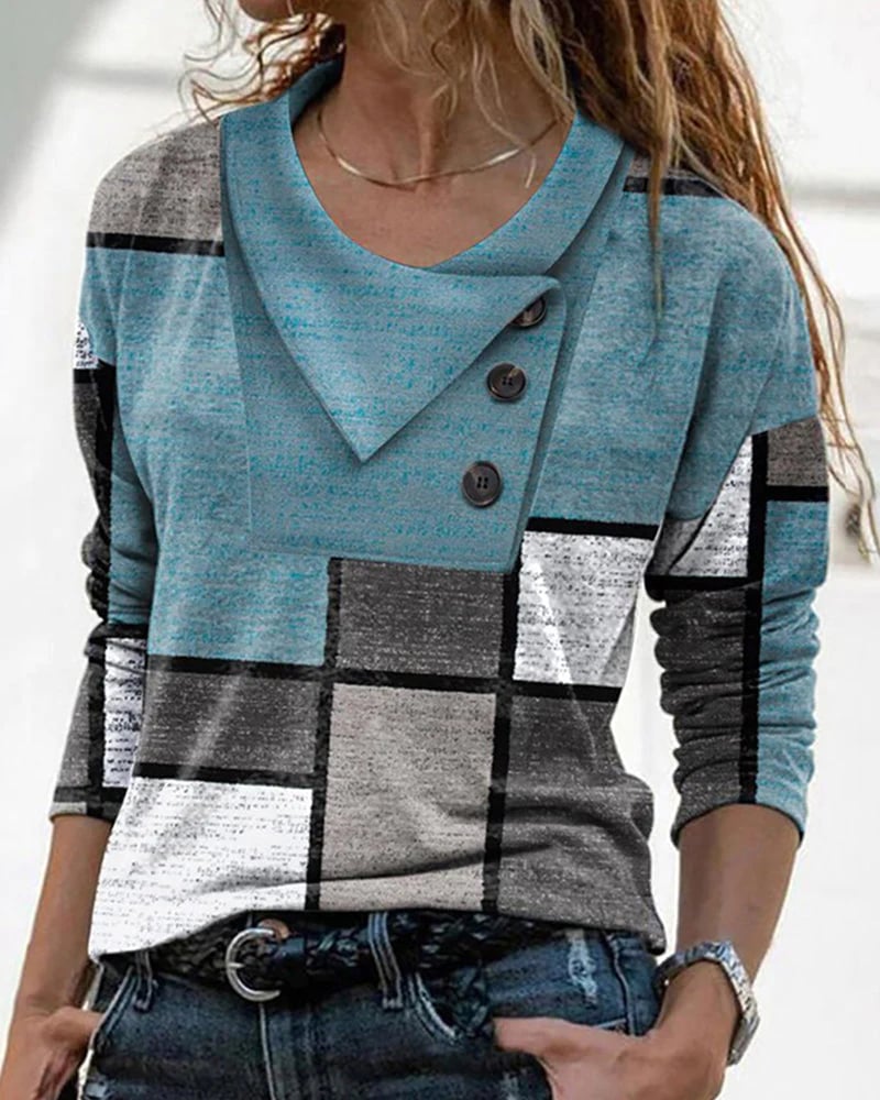 long-sleeved blouse with color block