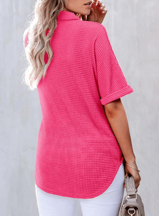 ✨ New Women's Waffle Knit Short Sleeve Tunic Henley Shirts