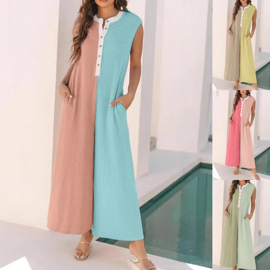 Women's Casual Wide-Leg Color Block Jumpsuit