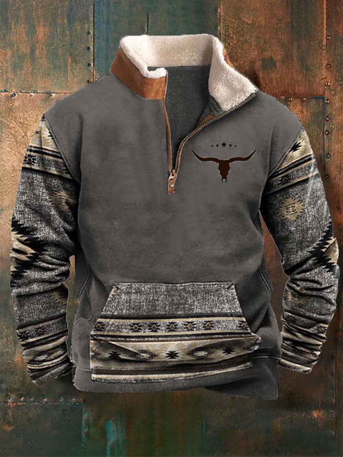 Men's retro western style printed casual sweatshirt