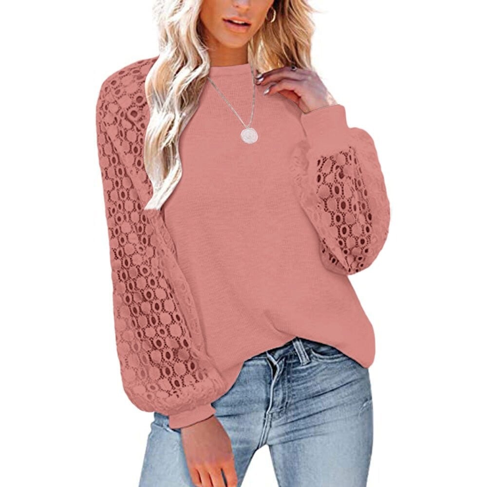 Women’s Long Sleeve Tops Lace Casual Loose Blouses T Shirts