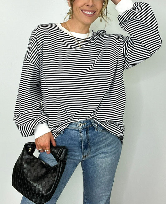 🌈Women's Casual Striped Crewneck Oversized Pullover