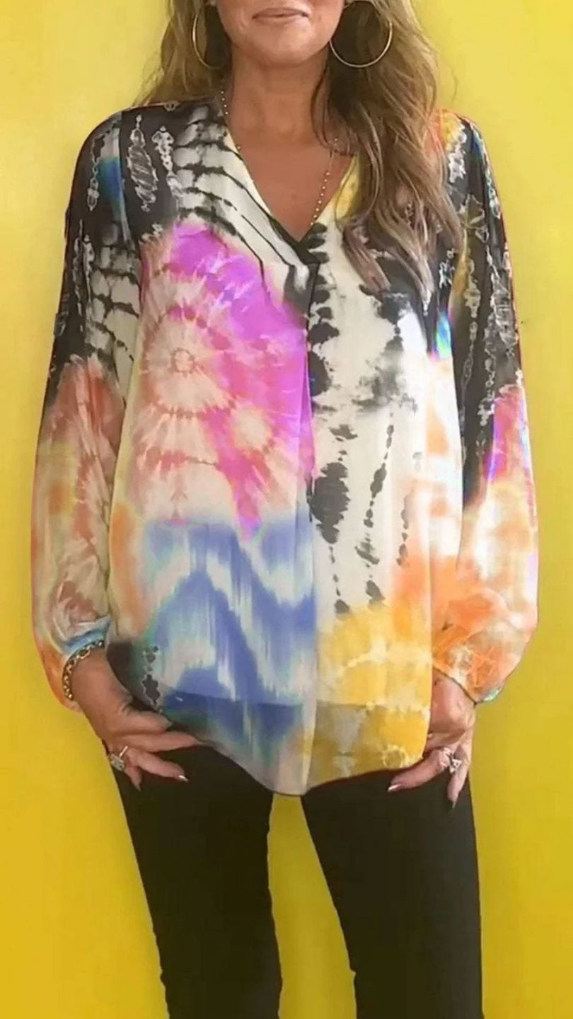 🔥Casual V-neck Tie-dye Top