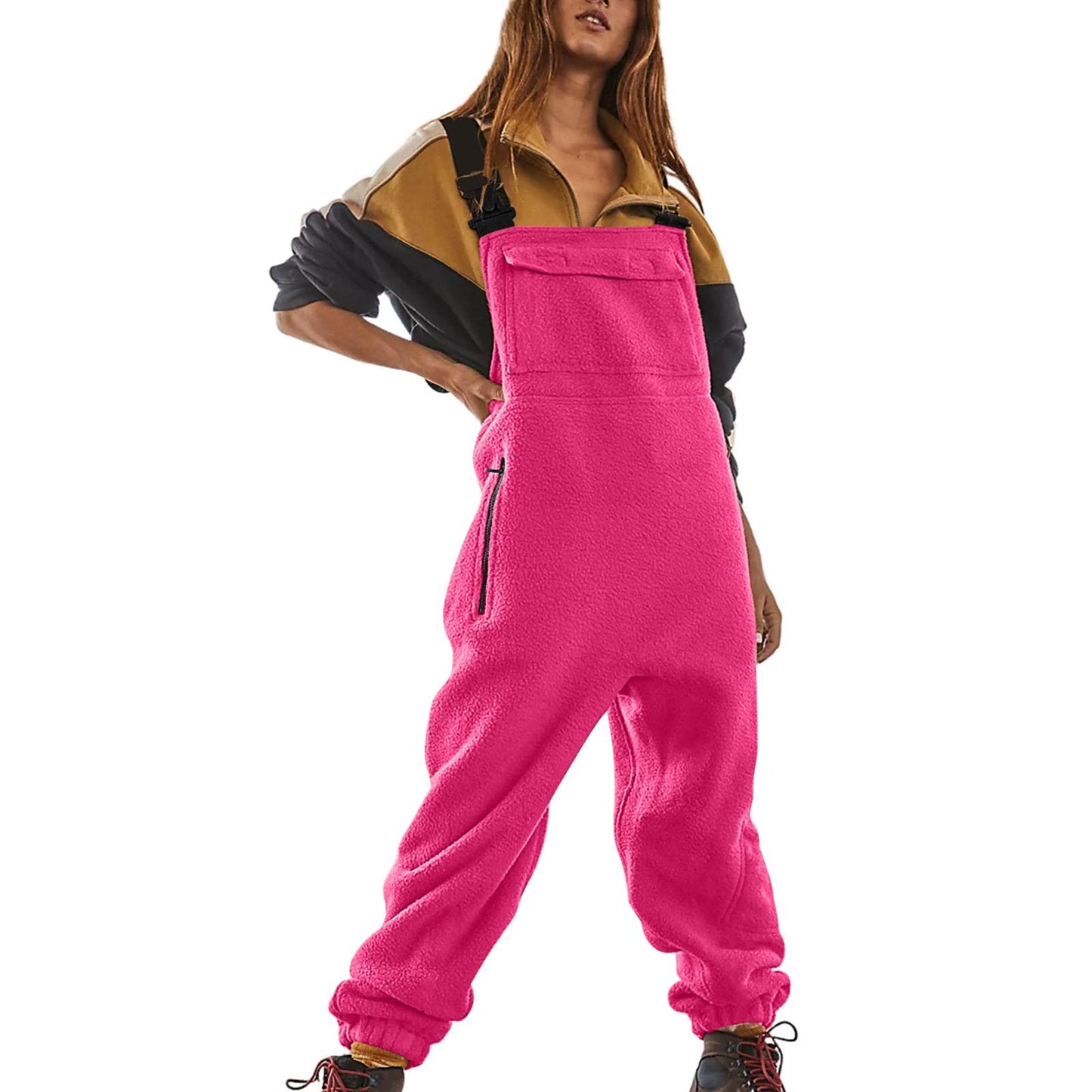 WOMEN'S FLEECE WARM OVERALLS LOOSE CASUAL JUMPSUITS