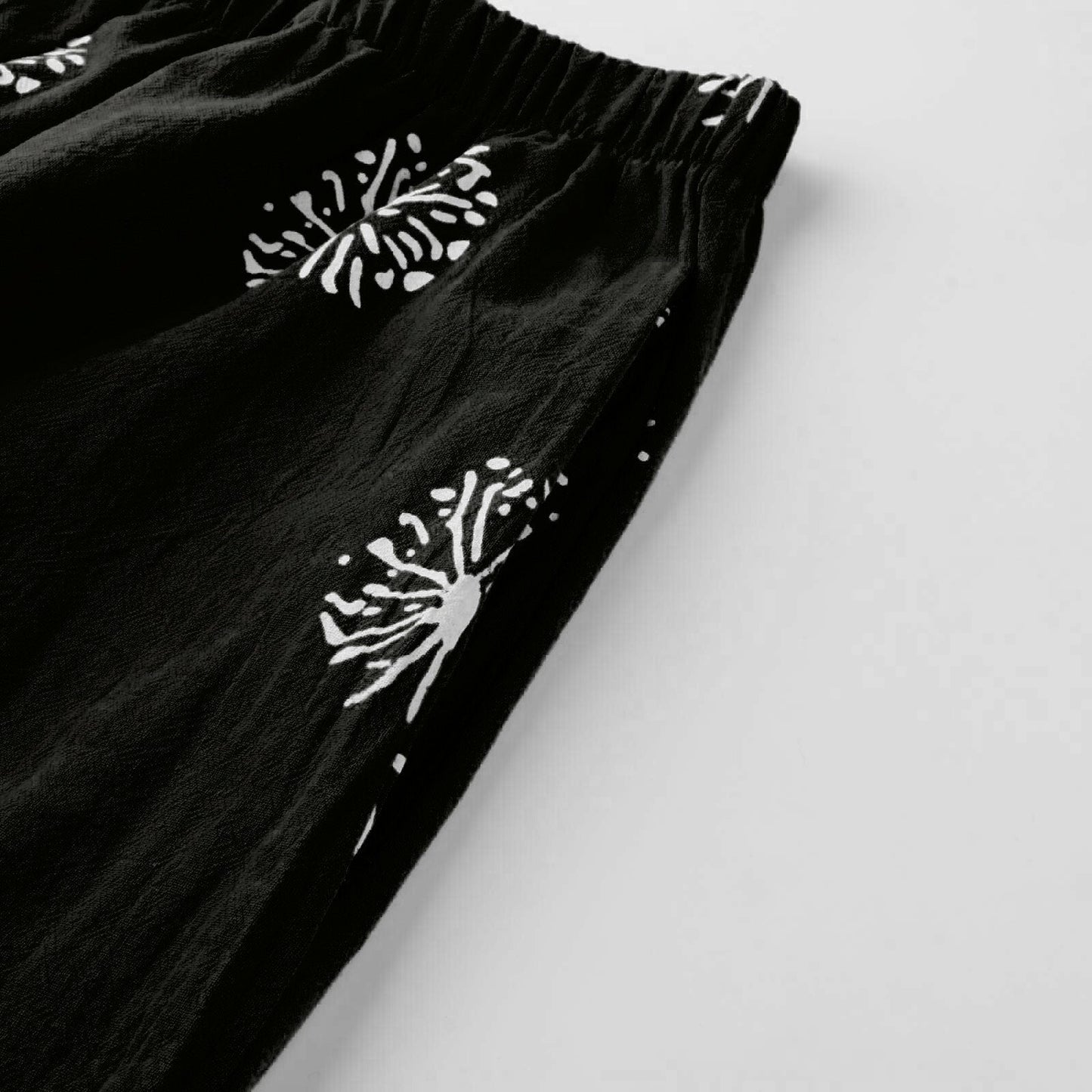 Women Printed Cotton Linen Wide Leg Drawstring Waist Capris Crop Pants