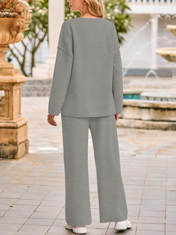 Women's Long Sleeve Button Knit Pullover Sweater and Pants Lounge 2 Piece Outfit Sets