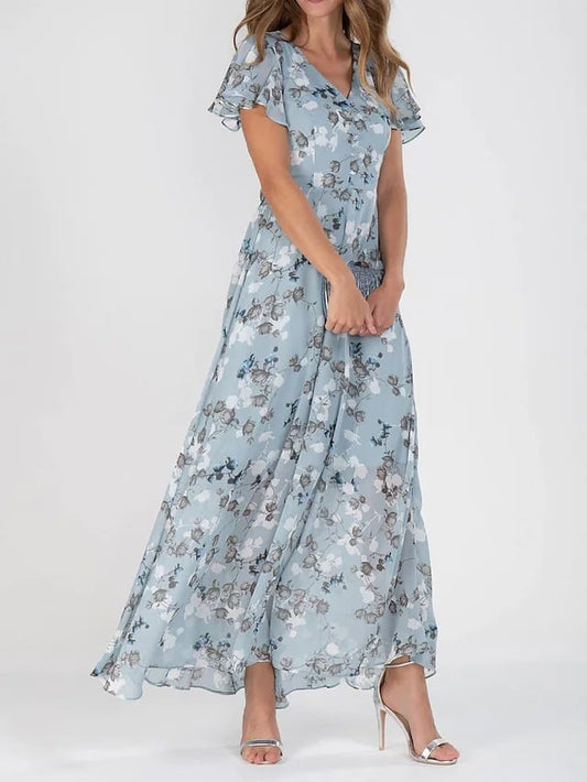 Short Sleeve Long Dress With Floral Print