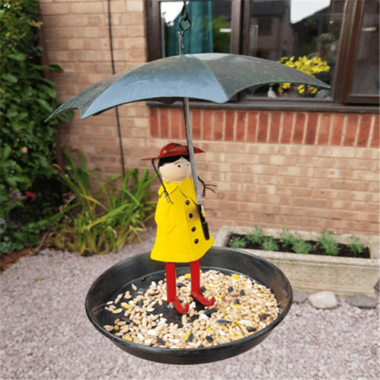 Bird Feeder Metal Hanging Chain Girl and Umbrella Bird Feeder for Wild Birds