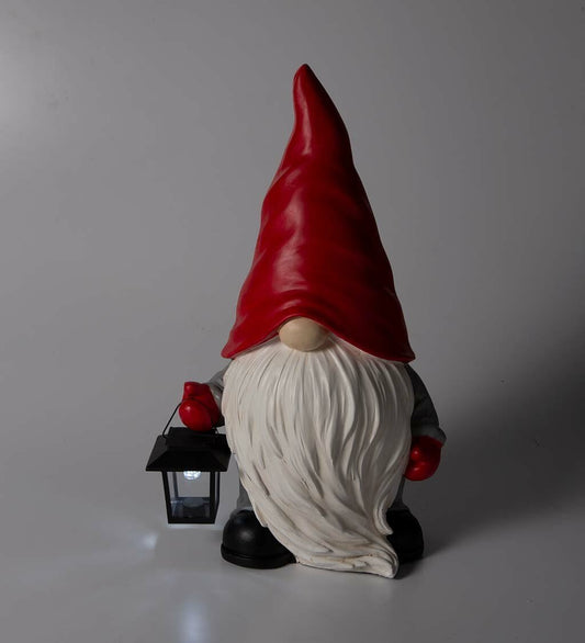 Welcome Home Gnome Sculpture with Solar Lantern