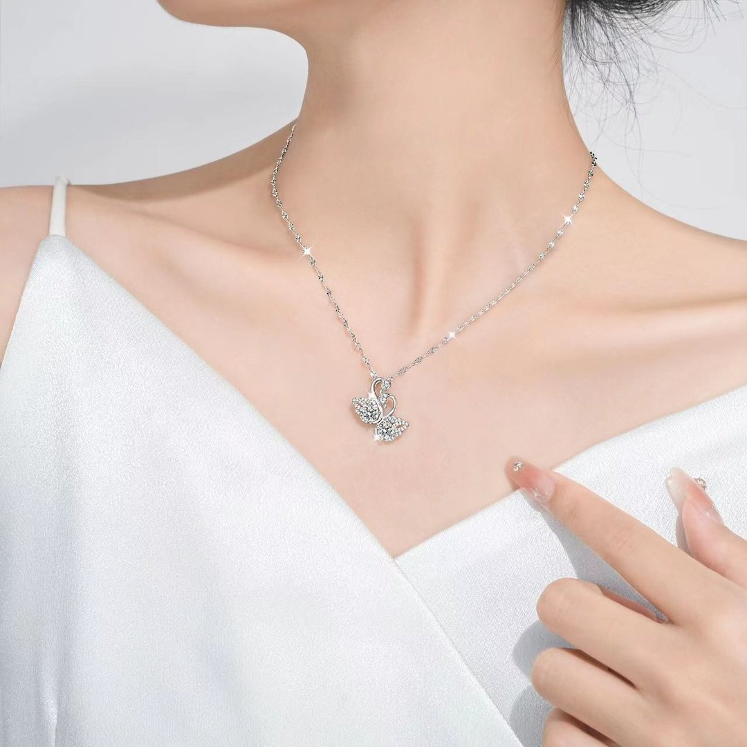 Double Swan Moissanite Pendant Necklace