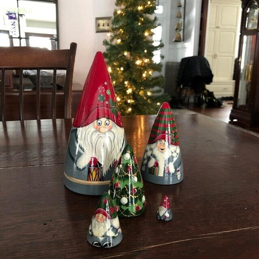 🎅Handmade Scandinavian Gnome Wooden Nesting Dolls (5 pcs)