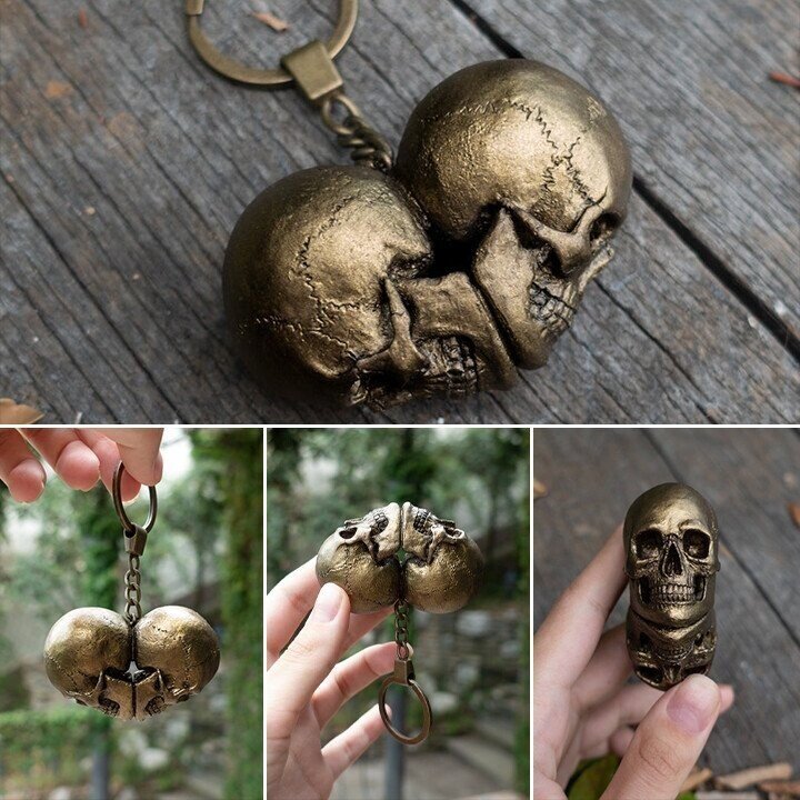 💕Unswerving till death-☠️Anatomical Skull Red Heart Pendant Keychain☠️