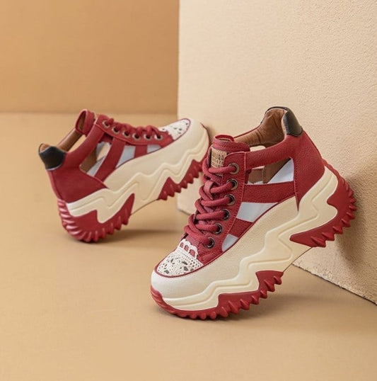 Elevated soft sole breathable hollow white shoes