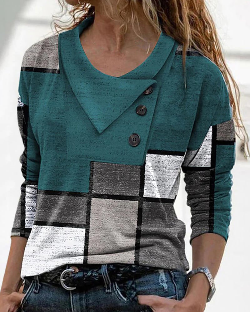 long-sleeved blouse with color block