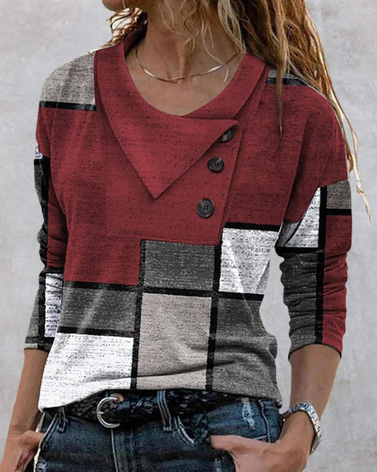 long-sleeved blouse with color block