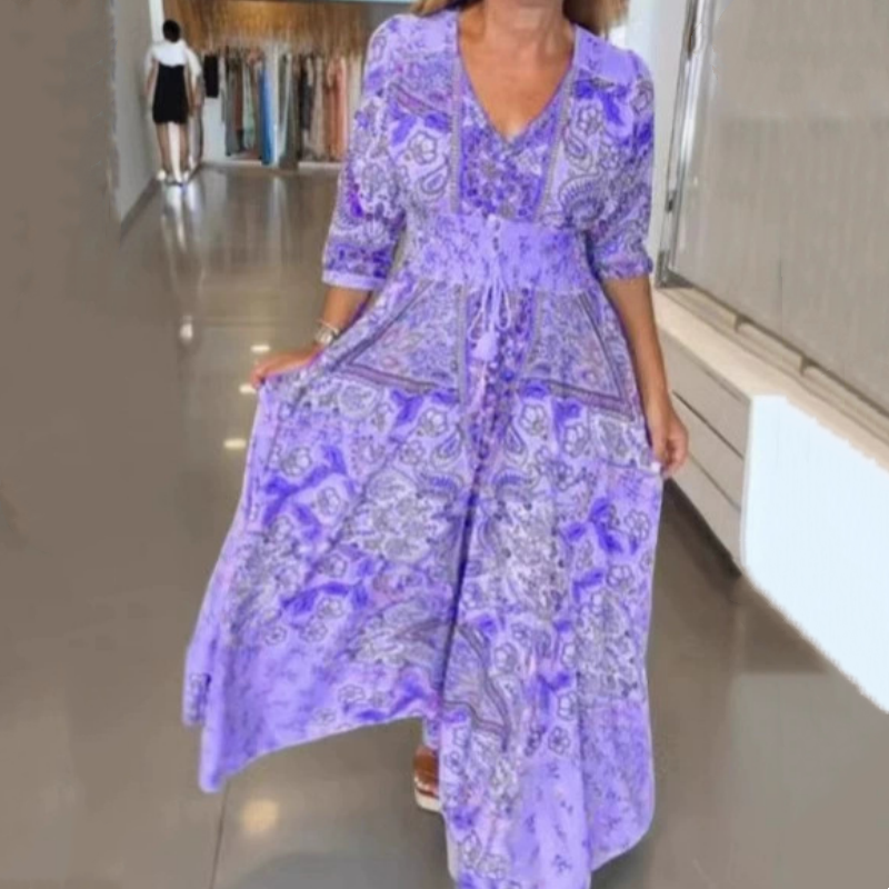 🔥Women’s Elegant Floral Drawstring Long Dress