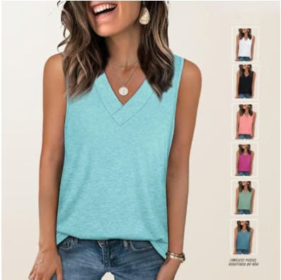 ✨Women's Sleeveless V-Neck Slimming Loose Fit Casual Tank Top T-Shirt