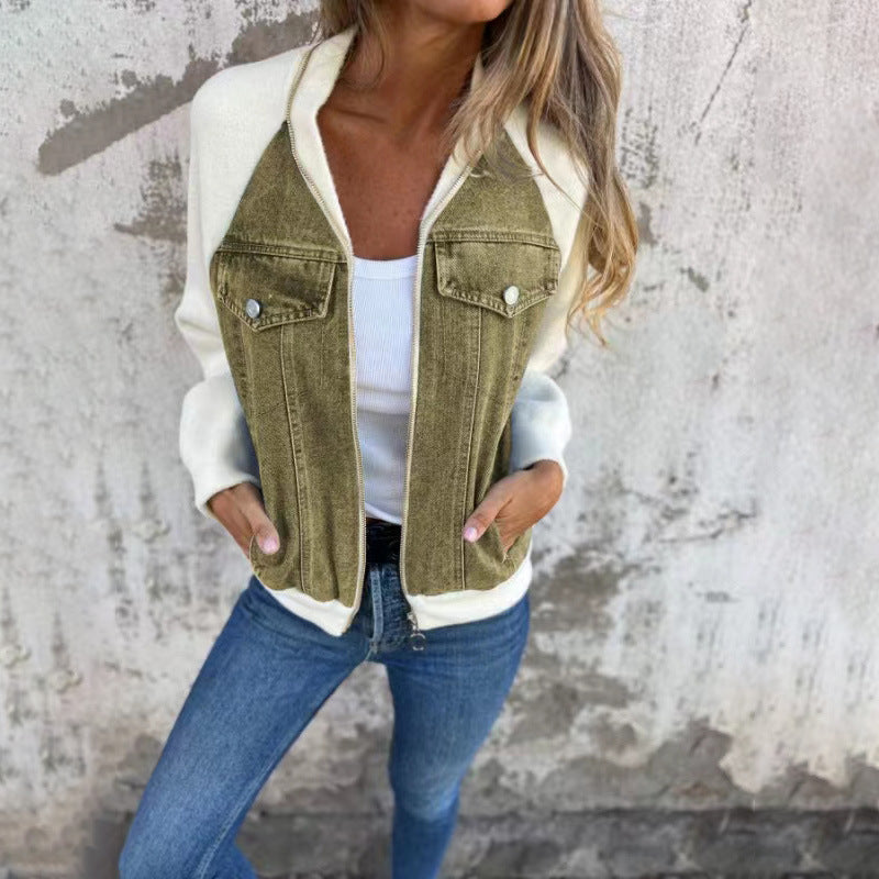 Stylish Denim Splicing Jacket Casual Coat