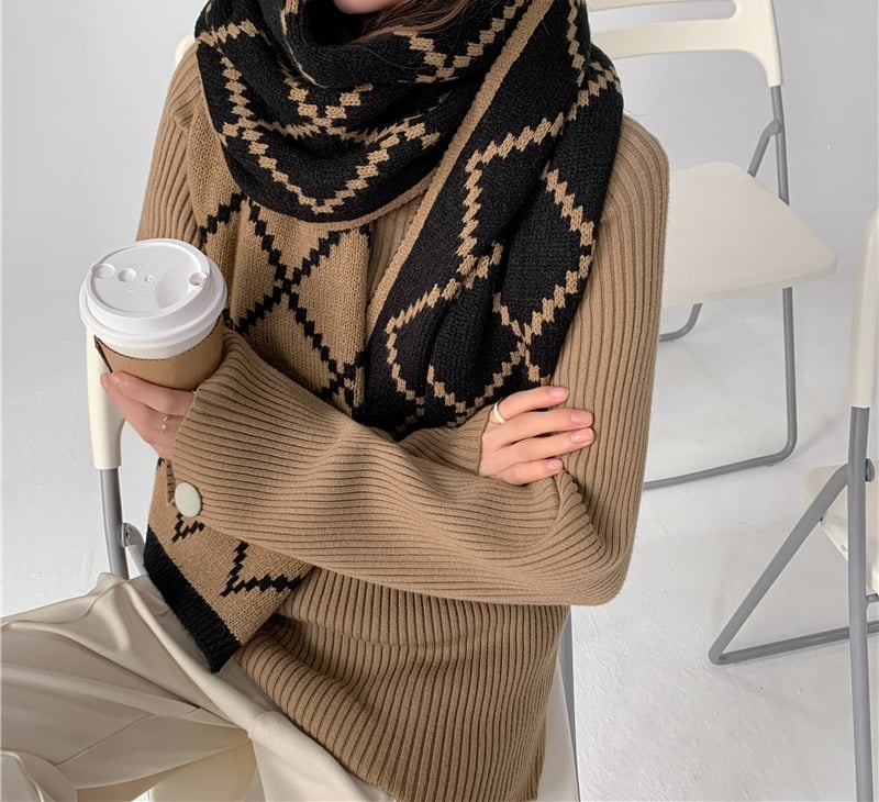 🔥Black White Diamond Shape Scarf Shawl