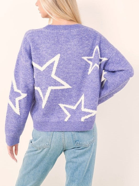 HOT SALE Star Pattern Contrast Long Sleeve Pullover Sweater