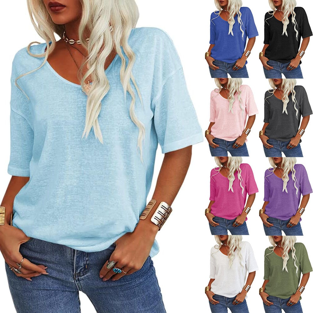 ✨Women's Solid Color V-Neck T-shirt