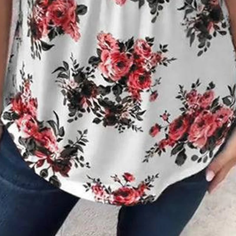 Vrouwen Loose Ronde Hals Korte Mouw Bloemen Blouse