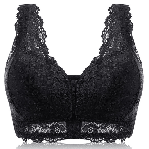 Wireless lace front zip bra