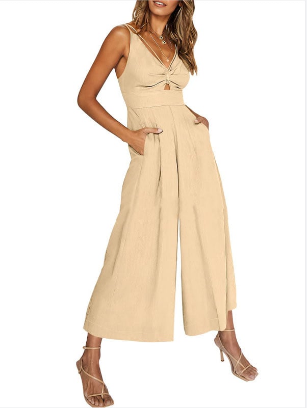V Neck Cutout High-Waist Jumpsuits