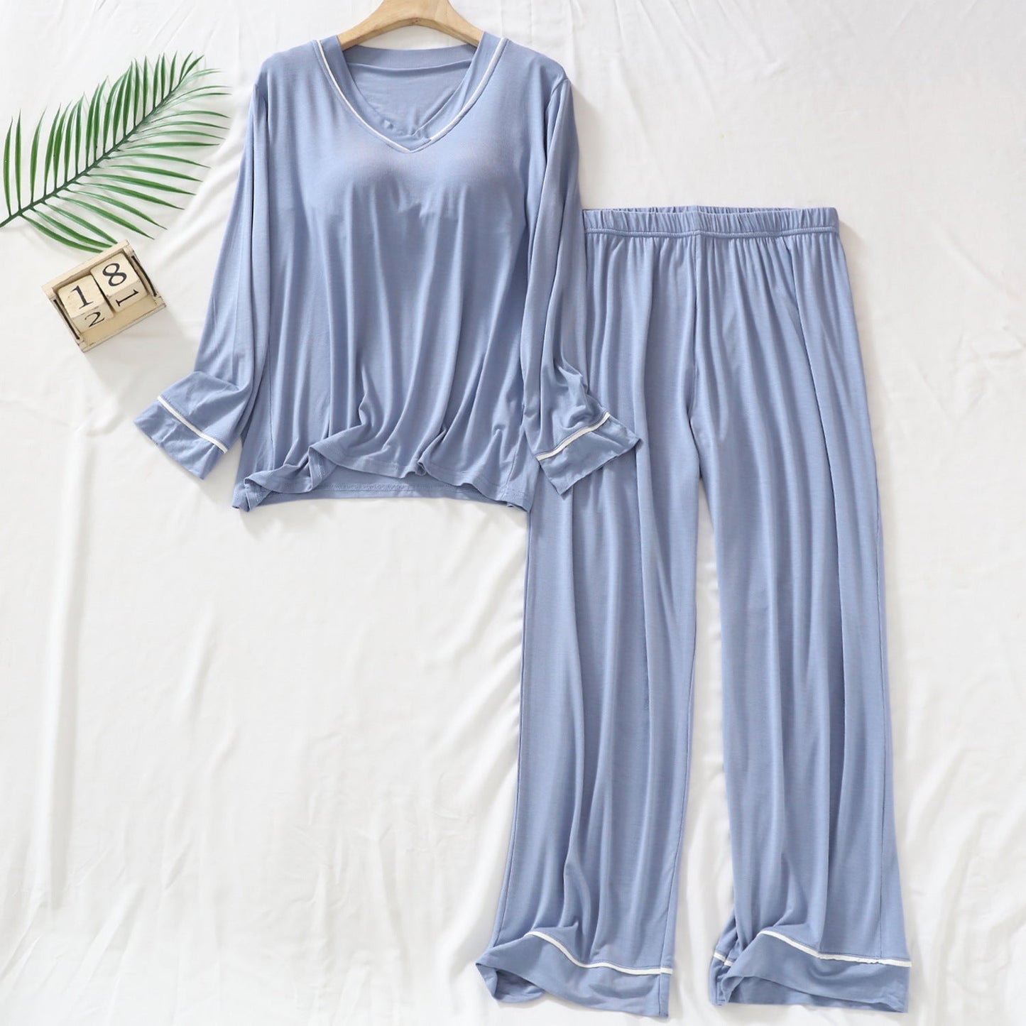 🎁Padded 2 Pieces Long Sleeve Cozy Modal Loungewear with Pants for Women