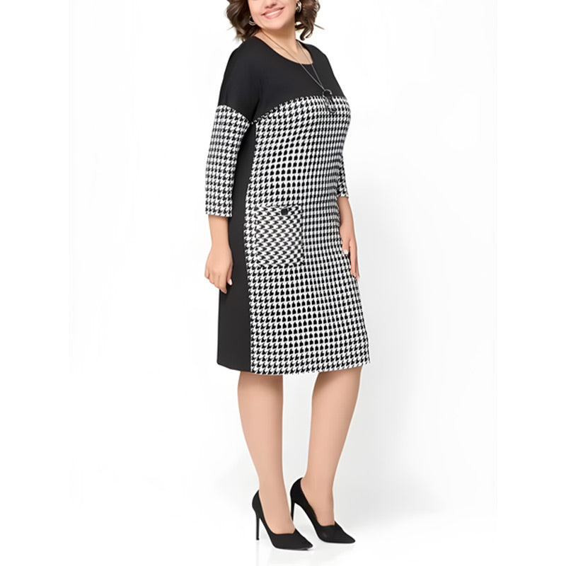 💖Women's Long Sleeve Houndstooth Patchwork Dress