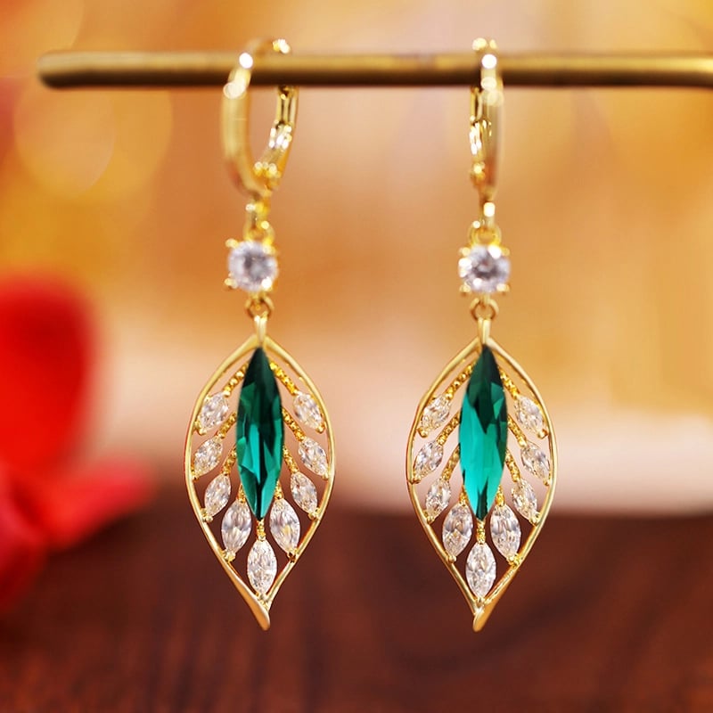💖Mother's Day Sale-Fashion Crystal Leaf Earrings